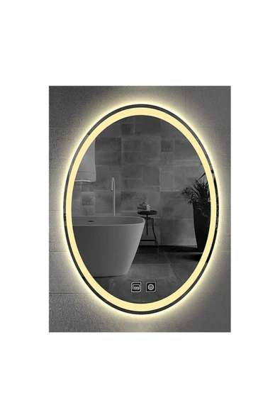 GLOBAL LED MIRROR 65x85 Cm Dokunmatik Tuşlu Buğu Yapmayan Ledli Elips Banyo Aynası ürün görseli 1