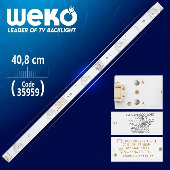SW40D09L-ZC21AG-04 40.8 Cm 5Ledli Tv Led Bar (Tvnizi açıp içindeki led barla birebir aynısı olduğunu görmeden almayınız. Sonrasında iade ALMAMAKTAYIZ.) ürün görseli 1