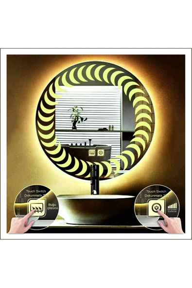 GLOBAL LED MIRROR 50 Cm Günışığı Ledli Tasarım Kumlamalı Dokunmatik Tuşlu Buğu Önleyicili Banyo Aynası Makyaj Aynası ürün görseli 1