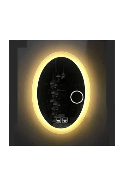 GLOBAL LED MIRROR 80x100 Cm Makyaj Aynalı Dokunmatik Tuşlu Buğu Yapmayan Ledli Elips Banyo Aynası ürün görseli 1
