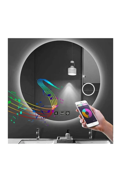 GLOBAL LED MIRROR 70 Cm Bluetoothlu Makyaj Aynalı Buğu Yapmayan Ledli Yuvarlak Banyo Aynası ürün görseli 1
