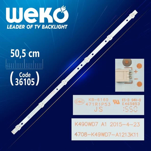 K490WD7 A1 4708 - K49WD7 - A1213K11 - ( 6 LEDLİ ) - 50.5 CM - Tv Led Bar (Tvnizi açıp içindeki led barla birebir aynısı olduğunu görmeden almayınız. Sonrasında iade ALMAMAKTAYIZ.) ürün görseli 1