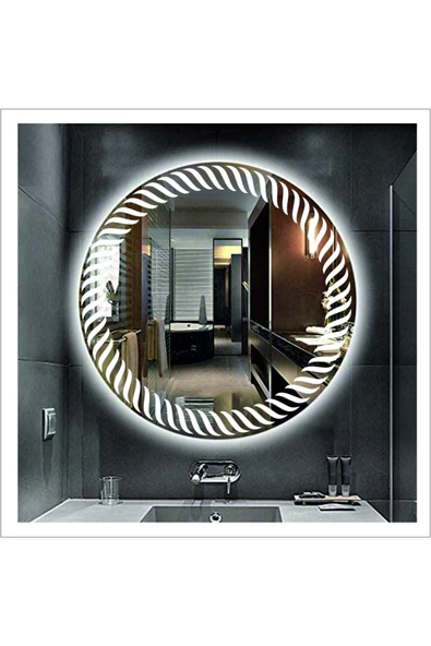 GLOBAL LED MIRROR 55 Cm Beyaz Ledli Tasarım Kumlamalı Banyo Aynası Makyaj Aynası Işıklı Ayna ürün görseli 1
