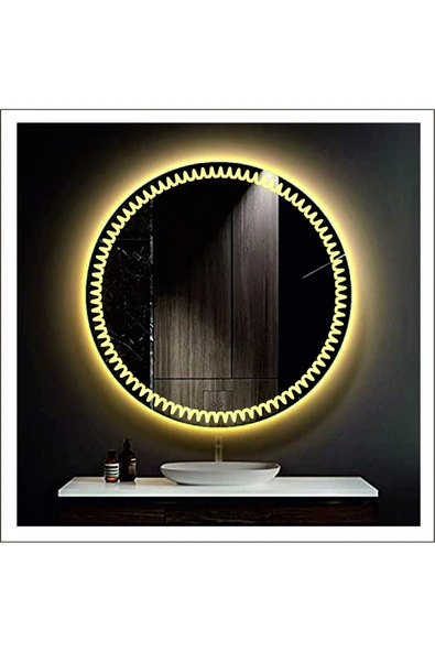 GLOBAL LED MIRROR 90 Cm Günışığı Ledli Tasarım Kumlamalı Banyo Aynası Makyaj Aynası Işıklı Ayna ürün görseli 1