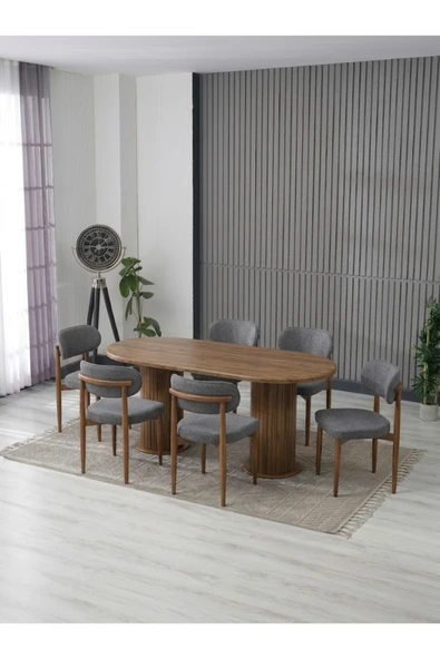 AURA BOHEM MASA TAKIMI 90X180 MDF MASA VE 6 ADET POLO SANDALYE ürün görseli 1