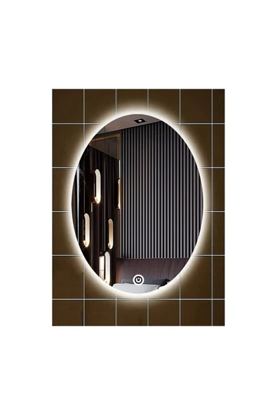 GLOBAL LED MIRROR 55x75 Cm Dokunmatik Tuşlu Elips Ledli Ayna Banyo Aynası Dekoratif Ayna Boy Ayna Salon Duvar Ayna ürün görseli 1