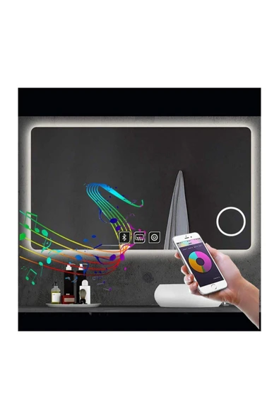 GLOBAL LED MIRROR 55x80 Cm Bluetoothlu Makyaj Aynalı Buğu Yapmayan Ledli Banyo Aynası ürün görseli 1