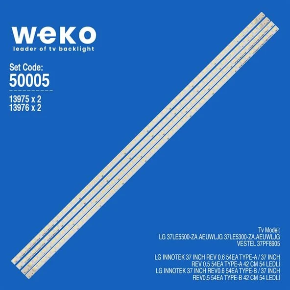 Wkset-5005 13975X2 13976X2 Lg Innotek 37 Inch Rev 0.6 54Ea 4 Adet Led Bar (54Led) (Tvnizi açıp içindeki led barla birebir aynısı olduğunu görmeden almayınız. Sonrasında iade ALMAMAKTAYIZ.) ürün görseli 1