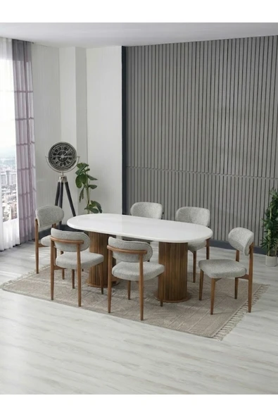 AURA BOHEM MASA TAKIMI 90X180 MDF MASA VE 6 ADET POLO SANDALYE ürün görseli 1