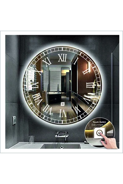 GLOBAL LED MIRROR 60 Cm Beyaz Ledli Tasarım Kumlamalı Dokunmatik Tuşlu Banyo Aynası Makyaj Aynası Işıklı Ayna ürün görseli 1