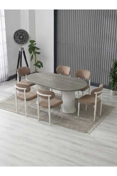 AURA BOHEM MASA TAKIMI 90X180 MDF MASA VE 6 ADET POLO SANDALYE ürün görseli 1