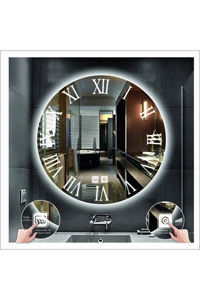 GLOBAL LED MIRROR 55 Cm Beyaz Ledli Tasarım Kumlamalı Dokunmatik Tuşlu Buğu Önleyicili Banyo Aynası Makyaj Aynası ürün görseli 1