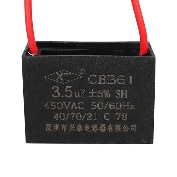 3.5UF 450VAC Siyah 10Cm Kablolu Kare Tip Kutupsuz Kondansatör ürün görseli 1