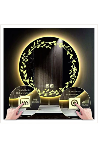 GLOBAL LED MIRROR 55 Cm Günışığı Ledli Tasarım Kumlamalı Dokunmatik Tuşlu Buğu Önleyicili Banyo Aynası Makyaj Aynası ürün görseli 1