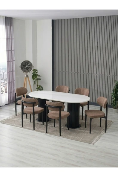 AURA BOHEM MASA TAKIMI 90X180 MDF MASA VE 6 ADET POLO SANDALYE ürün görseli 1