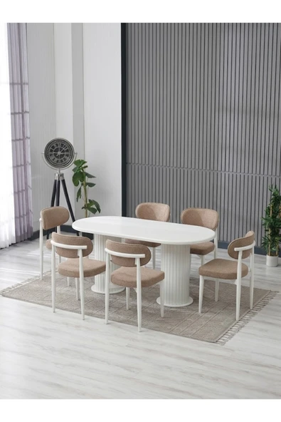 AURA BOHEM MASA TAKIMI 90X180 MDF MASA VE 6 ADET POLO SANDALYE ürün görseli 1