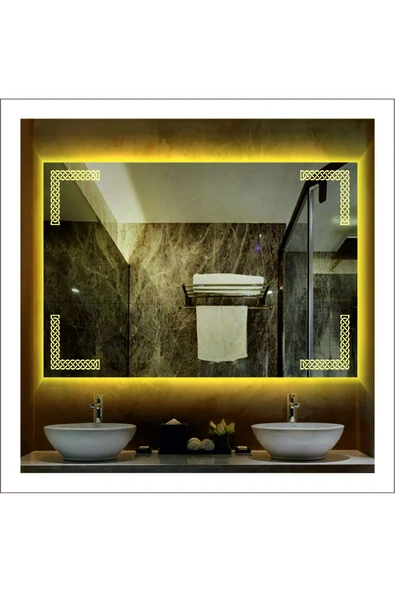 GLOBAL LED MIRROR 70x90 cm Günışığı Ledli Tasarım Kumlamalı Banyo Aynası Makyaj Aynası Işıklı Ayna ürün görseli 1