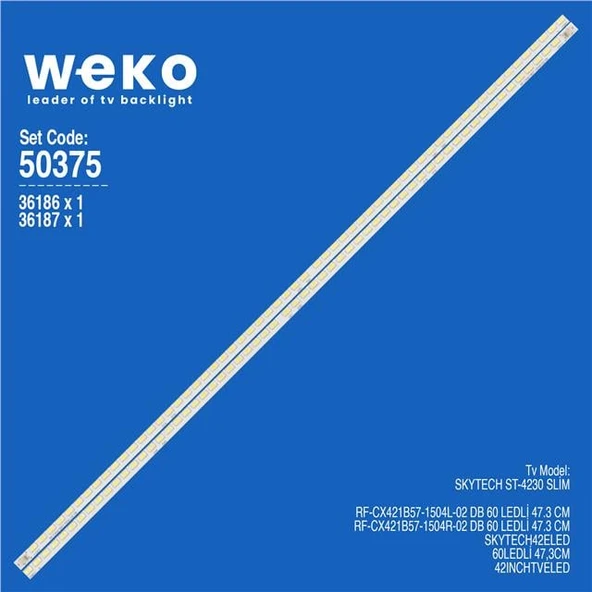 Wkset-5375 36186X1 36187X1 Rf-Cx421b57-1504 2 Adet Led Bar (60Led) (Tvnizi açıp içindeki led barla birebir aynısı olduğunu görmeden almayınız. Sonrasında iade ALMAMAKTAYIZ.) ürün görseli 1