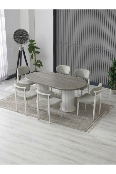 AURA BOHEM MASA TAKIMI 90X180 MDF MASA VE 6 ADET POLO SANDALYE ürün görseli 1