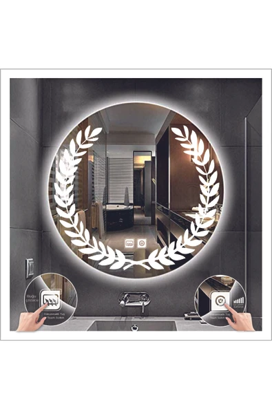 GLOBAL LED MIRROR 70 Cm Beyaz Ledli Tasarım Kumlamalı Dokunmatik Tuşlu Buğu Önleyicili Banyo Aynası Makyaj Aynası ürün görseli 1