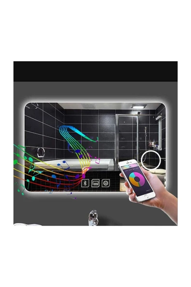 GLOBAL LED MIRROR 65x90 Cm Bluetoothlu Makyaj Aynalı Buğu Yapmayan Ledli Banyo Aynası ürün görseli 1