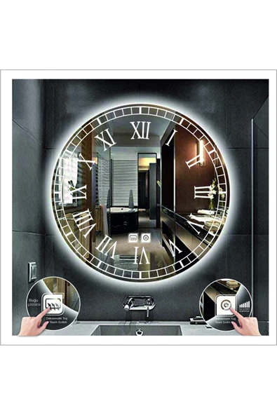 GLOBAL LED MIRROR 90 Cm Beyaz Ledli Tasarım Kumlamalı Dokunmatik Tuşlu Buğu Önleyicili Banyo Aynası Makyaj Aynası ürün görseli 1
