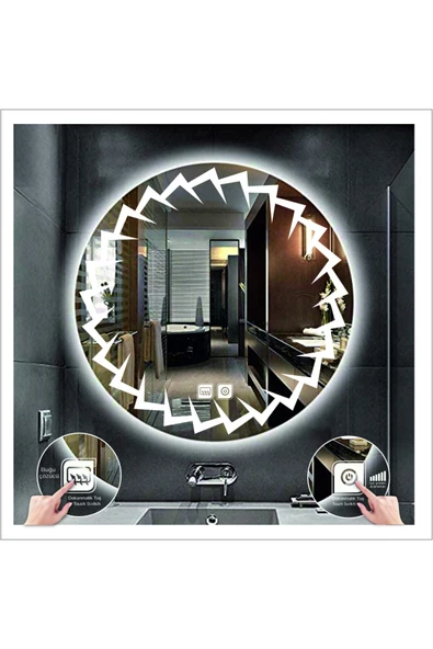GLOBAL LED MIRROR 90 Cm Beyaz Ledli Tasarım Kumlamalı Dokunmatik Tuşlu Buğu Önleyicili Banyo Aynası Makyaj Aynası ürün görseli 1