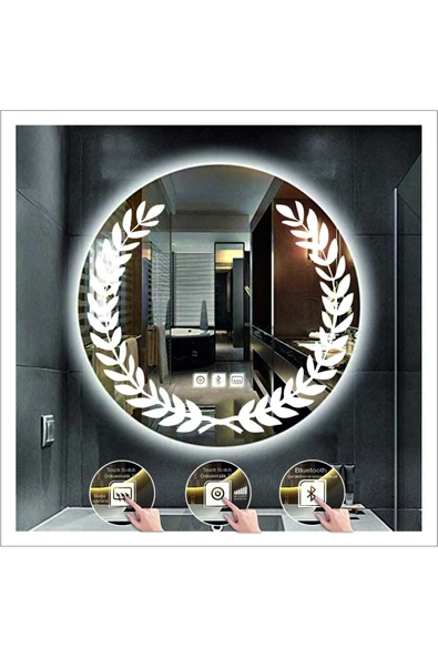 GLOBAL LED MIRROR 60 Cm Beyaz Ledli Tasarım Kumlamalı Dokunmatik Bluetoothlu Buğu Önleyicili Banyo Aynası Makyaj Ayna ürün görseli 1