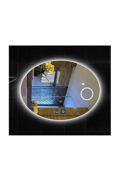 GLOBAL LED MIRROR 65x85 Cm Makyaj Aynalı Dokunmatik Tuşlu Buğu Yapmayan Ledli Elips Banyo Aynası ürün görseli 1