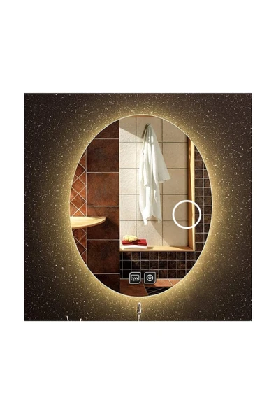 GLOBAL LED MIRROR 55x75 Cm Makyaj Aynalı Dokunmatik Tuşlu Buğu Yapmayan Ledli Elips Banyo Aynası ürün görseli 1