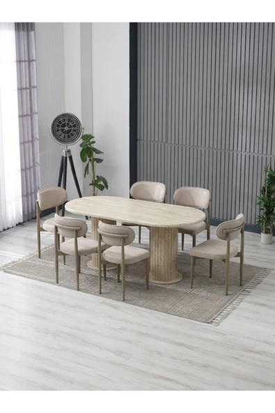 AURA BOHEM MASA TAKIMI 90X180 MDF MASA VE 6 ADET POLO SANDALYE ürün görseli 1