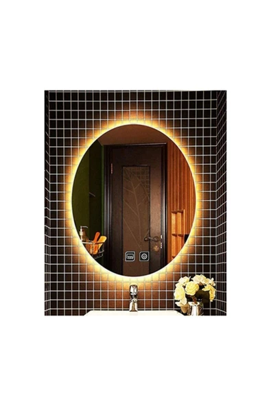 GLOBAL LED MIRROR 65x85 Cm Dokunmatik Tuşlu Buğu Yapmayan Ledli Elips Banyo Aynası ürün görseli 1