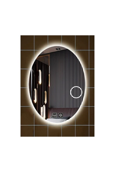 DNR Mirror 80x100 Cm Buğu Yapmayan Dokunmatik Tuşlu Makyaj Aynalı Beyaz Ledli Elips Banyo Aynası ürün görseli 1