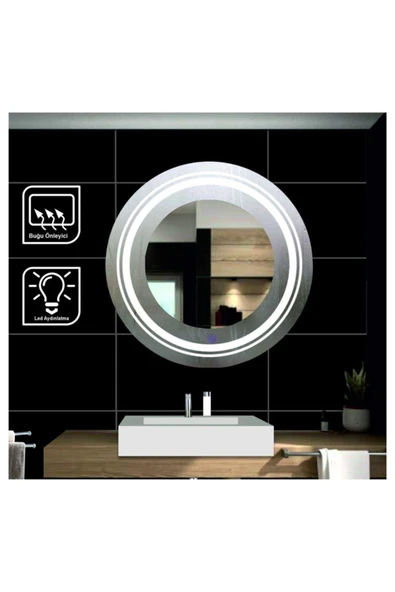 GLOBAL LED MIRROR 80 Cm Makyaj Aynalı Dokunmatik Tuşlu Buğulanmayan Ledli Yuvarlak Ayna Banyo Aynası ürün görseli 1
