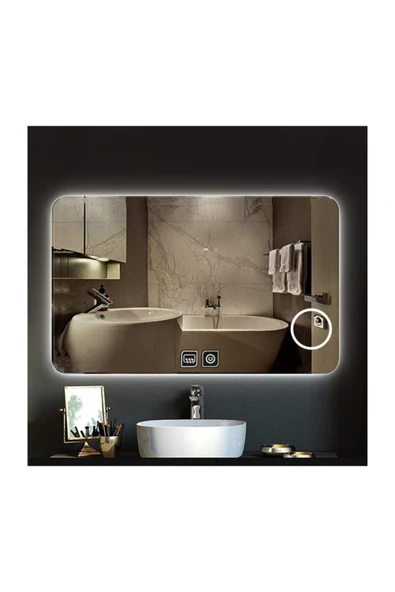 GLOBAL LED MIRROR 65x90 Cm Makyaj Aynalı Dokunmatik Tuşlu Buğu Yapmayan Ledli Banyo Aynası ürün görseli 1