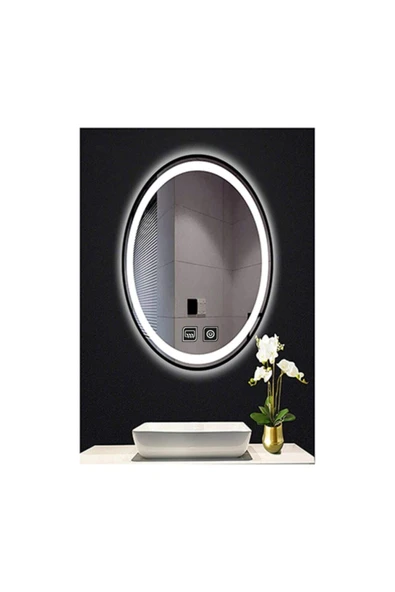 GLOBAL LED MIRROR 55x75 Cm Dokunmatik Tuşlu Buğu Yapmayan Ledli Elips Banyo Aynası ürün görseli 1