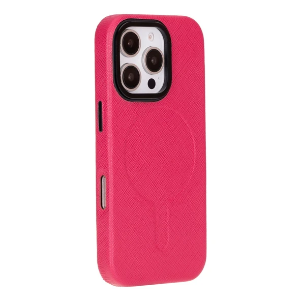 Apple iPhone 16 Pro uyumlu, Hakiki Deri, El Yapımı Kılıf, Pembe ürün görseli 1