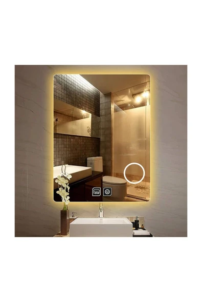 GLOBAL LED MIRROR 60x70 Cm Makyaj Aynalı Dokunmatik Tuşlu Buğu Yapmayan Ledli Banyo Aynası ürün görseli 1