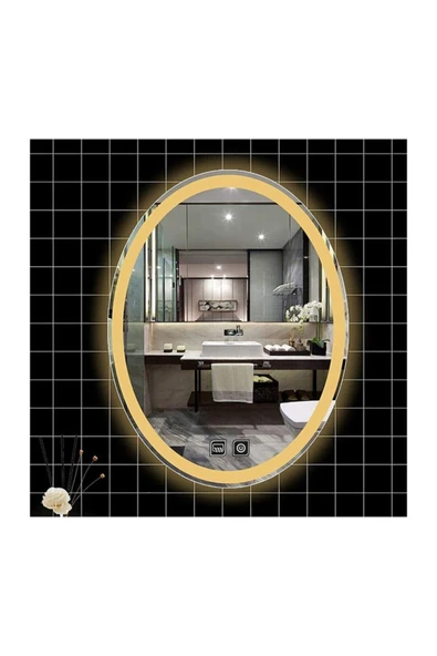 GLOBAL LED MIRROR 80x100 Cm Dokunmatik Tuşlu Buğu Yapmayan Ledli Elips Banyo Aynası ürün görseli 1