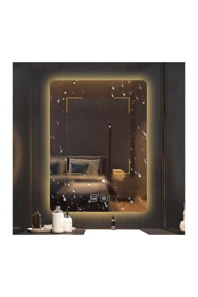 GLOBAL LED MIRROR 60x70 Cm Dokunmatik Tuşlu Buğu Çözücü Ledli Banyo Aynası Dekoratif Ayna ürün görseli 1
