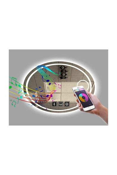 GLOBAL LED MIRROR 65x85 Cm Bluetoothlu Makyaj Aynalı Buğu Yapmayan Ledli Elips Banyo Aynası ürün görseli 1