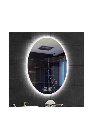 GLOBAL LED MIRROR 80x100 Cm Makyaj Aynalı Dokunmatik Tuşlu Buğu Yapmayan Ledli Elips Banyo Aynası ürün görseli 1