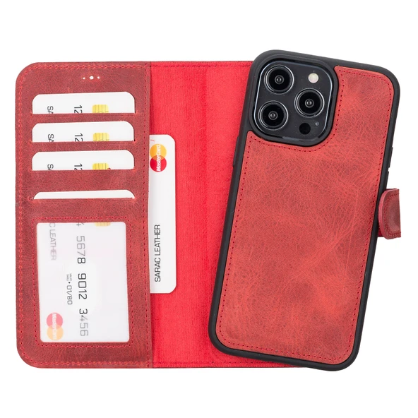 iPhone 14 Pro Max Uyumlu Manyetik Hakiki Deri Cüzdan Kılıf ,Cüzdan Taşımaya Son, Kredi Kart Yuvalı ürün görseli 1