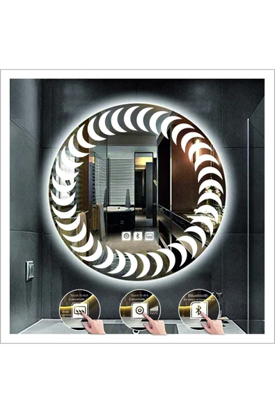 GLOBAL LED MIRROR 70 Cm Beyaz Ledli Tasarım Kumlamalı Dokunmatik Bluetoothlu Buğu Önleyicili Banyo Aynası Makyaj Ayna ürün görseli 1