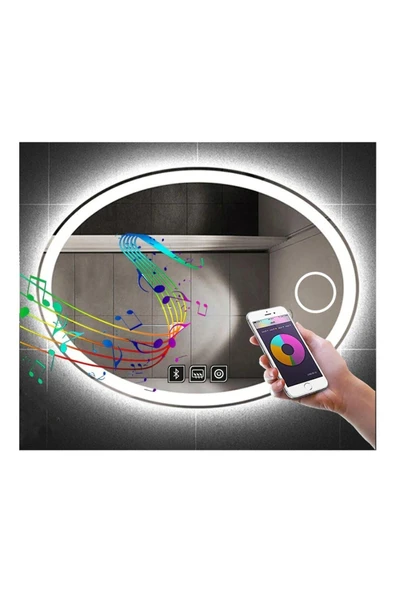 DNR Mirror 80x100 Cm Bluetoothlu Buğu Yapmayan Makyaj Aynalı Dokunmatik Beyaz Ledli Elips Banyo Aynası ürün görseli 1