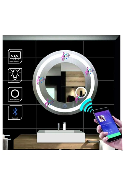 GLOBAL LED MIRROR 80 Cm Bluetoothlu Makyaj Aynalı Dokunmatik Tuşlu Buğulanmayan Ledli Yuvarlak Ayna Banyo Aynası ürün görseli 1
