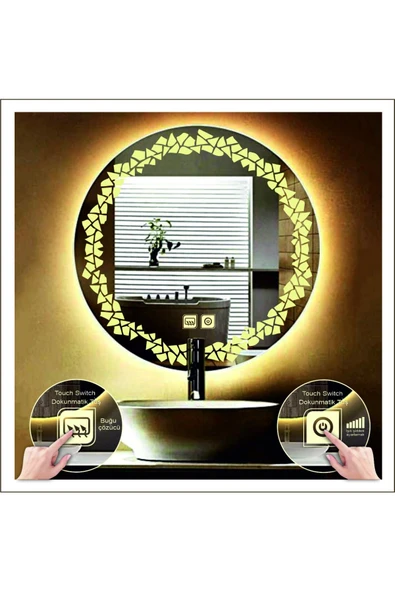 GLOBAL LED MIRROR 60 Cm Günışığı Ledli Tasarım Kumlamalı Dokunmatik Tuşlu Buğu Önleyicili Banyo Aynası Makyaj Aynası ürün görseli 1