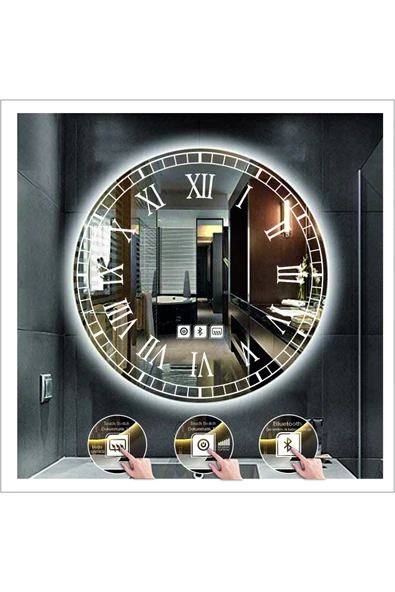 GLOBAL LED MIRROR 70 Cm Beyaz Ledli Tasarım Kumlamalı Dokunmatik Bluetoothlu Buğu Önleyicili Banyo Aynası Makyaj Ayna ürün görseli 1