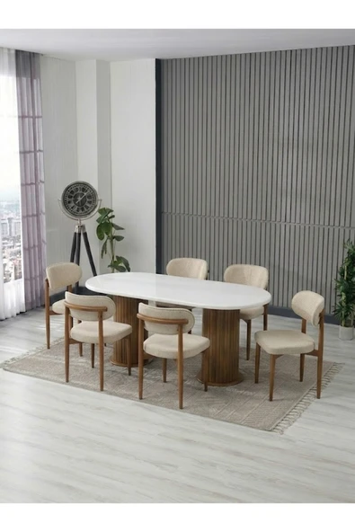 AURA BOHEM MASA TAKIMI 90X180 MDF MASA VE 6 ADET POLO SANDALYE ürün görseli 1