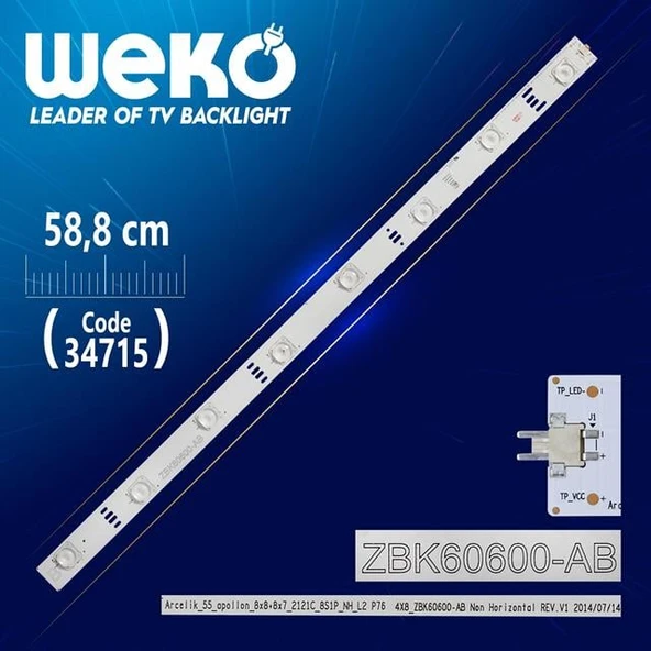 ARCELİK _ 55 _ APOLLON _ 8X8+8X7 _ 2121C_8S1P_NH_L2 P76 - 58.8 Cm 8 Ledli - WK-10/WK-043 Led Tv Bar ürün görseli 1